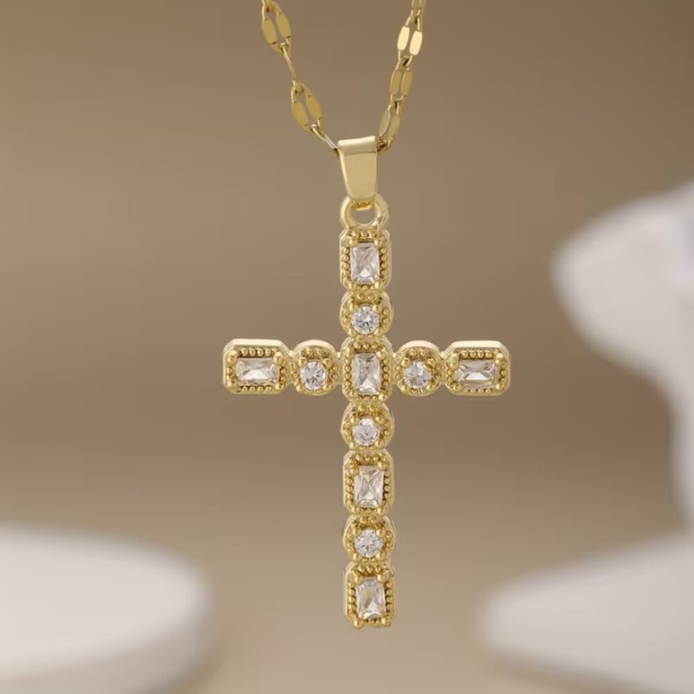 14K Gold Mens 18" Chain Link Cross Pendant Necklace 14K Silver Christian Jewelry